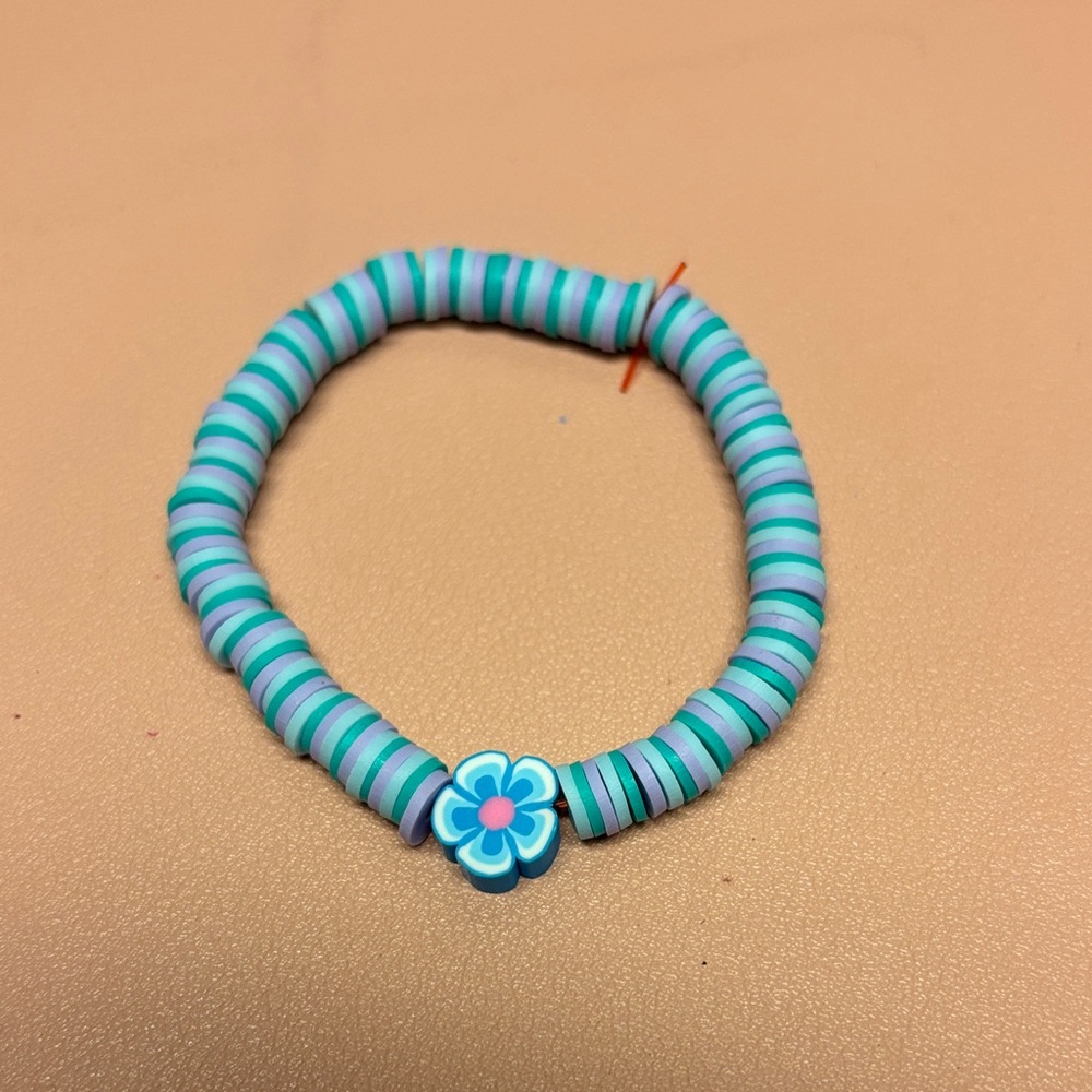 Turquoise and Pink Beaded Bracelet with Flower Charm